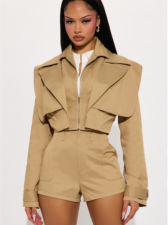 Fashion Nova Jackets & Blazers - Cropped Tan Utility Two Piece Set - Fashion Nova